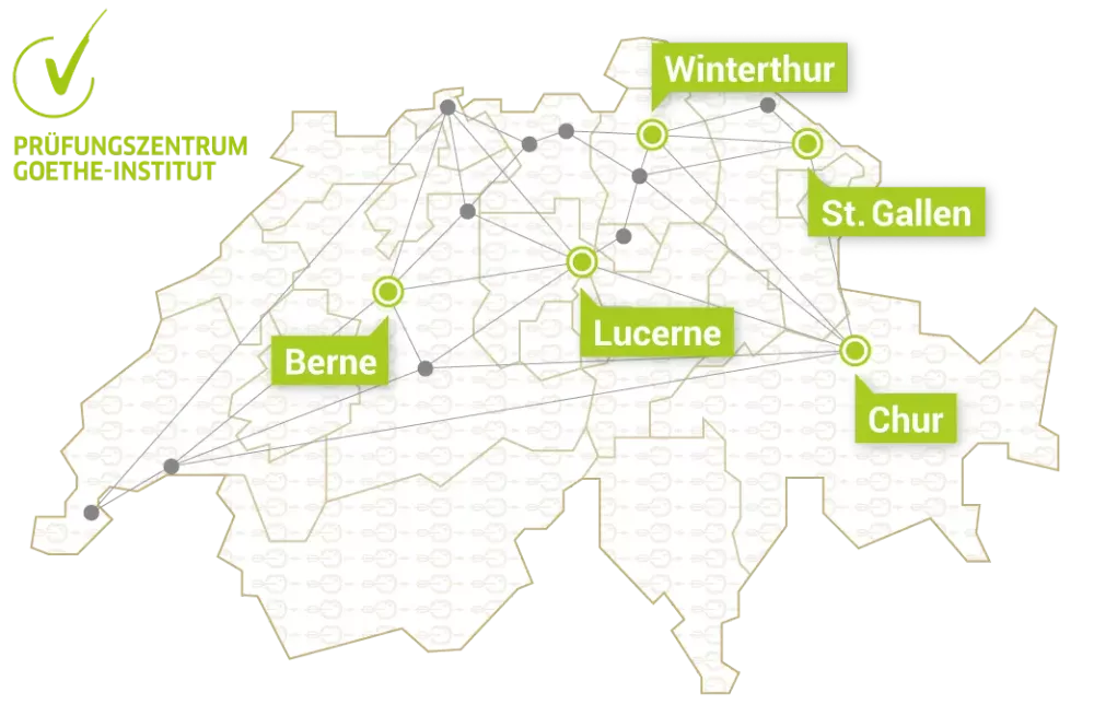 Map of Goethe-Institut German Exams in Switzerland - Berne, Lucerne, Chur, St. Gallen, Winterthur