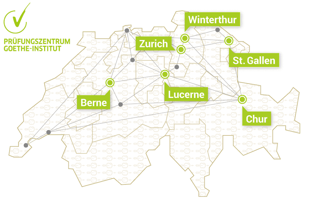 Map of Goethe-Institut German Exams in Switzerland - Berne, Lucerne, Chur, St. Gallen, Winterthur, Zurich